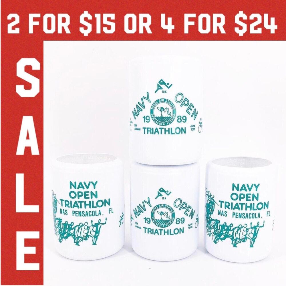 🔴 1989 Navy Triathlon Pensacola can cover coozie hugger set of 4 80s vintage
